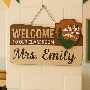 Personalized Teacher 3D Door Hanger National Park Teacher Sign, Classroom Adventure Decor Teacher Door Sign, Camping Theme Teacher Name Gift