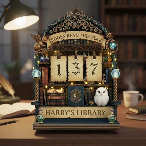Personalized Potter Inspired Book Read Tracker, Hogwarts Library Reading Counter, Wizard Decor, Gift for Book Lovers, Bookshelf Display