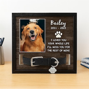 Personalized Dog Memorial Wood Frame With Collar Holder, Memorial Pet Collar Sign with Photo, Dog Memorial Gifts, Dog Sympathy Gift