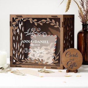 Personalized Wedding Card Box: Rustic Wood Keepsake with Acrylic Window