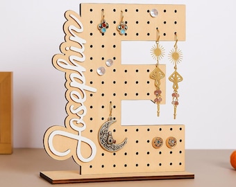 Personalized Earring Holder - Birthday Gift for Her, Custom Earring Display, Wood Jewelry Organizer, Teenage Girl Gifts, Gifts for Mom