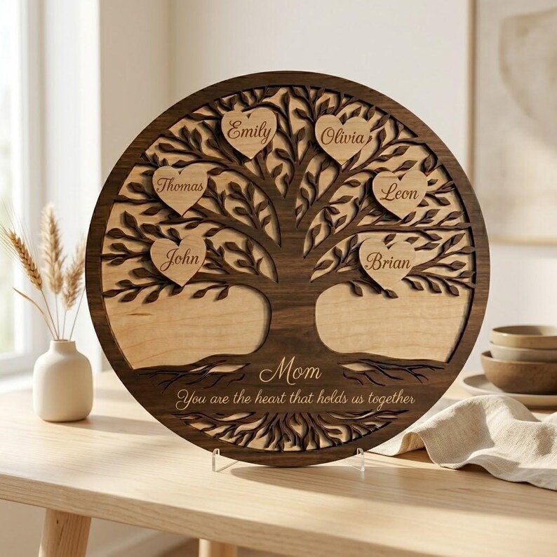 Personalized Family Tree Sign With Names, Custom Wooden Family Sign ...