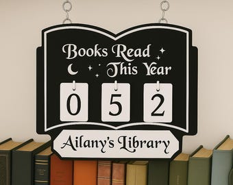 パーソナライズされたブックトラッカー - 今年読んだ本数カウンター、ミニ本棚、読書家へのギフト、読書愛好家へのギフト、本棚の装飾、ブックエンド