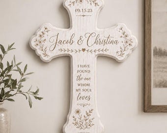 Personalized Wedding Cross Sign, Custom Names Wooden Cross, Christian Couple Gift, Song of Solomon Wall Decor, Anniversary Gift