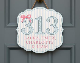 Personalised Chinoiserie Dorm Door Sign, Custom Chinoiserie Room Number Plaque, Blue Floral Room Number Plaque, Elegant Dorm Hanger Decor