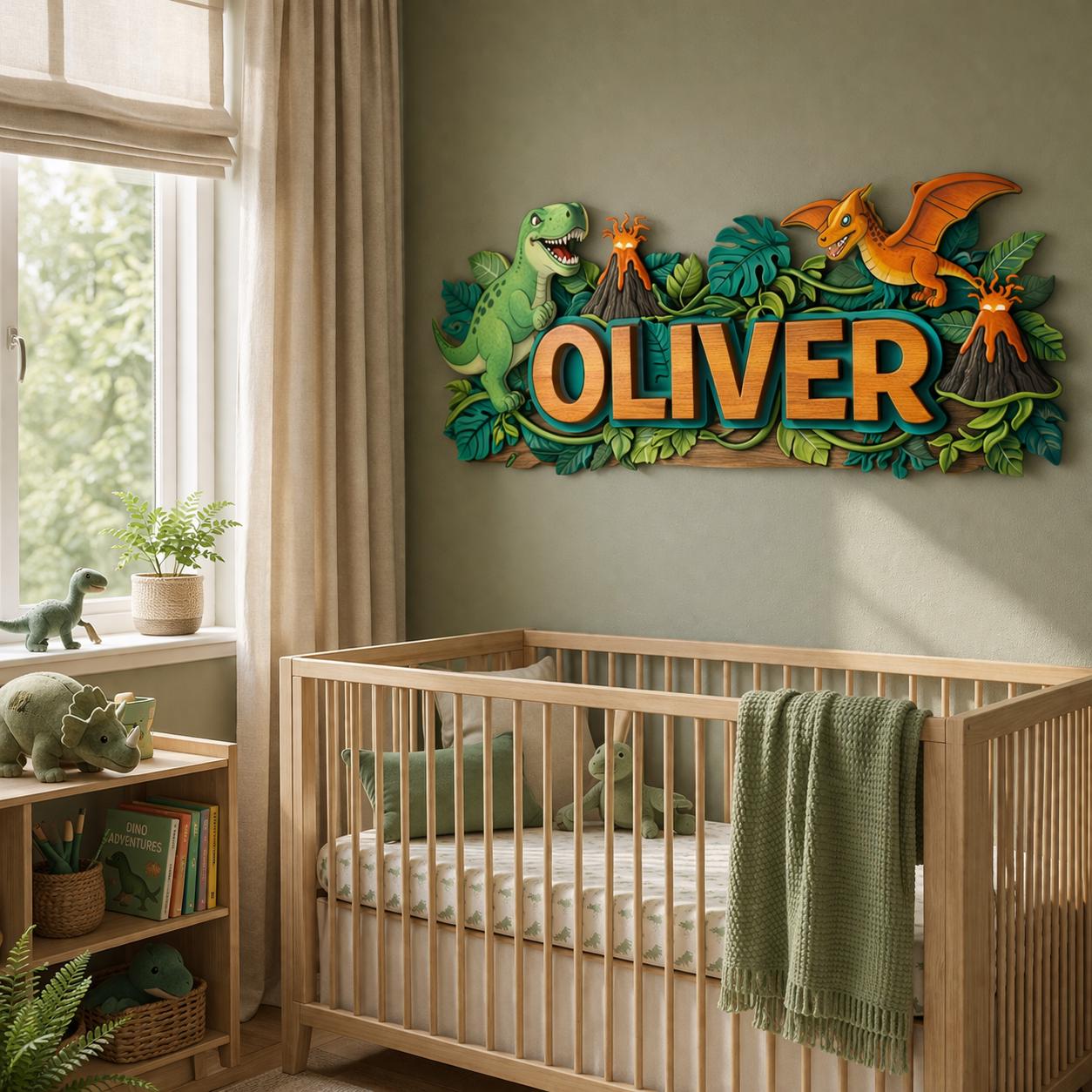 Dinosaur Baby Name Sign | Custom Laser Cut Name Sign, Dinosaur Nursery ...