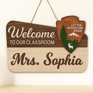 Personalized Teacher 3D Door Hanger National Park Teacher Sign, Classroom Adventure Decor Teacher Door Sign, Camping Theme Teacher Name Gift