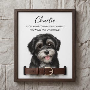 Customized Dog Memorial Frame With Pet Portrait Photo, Remembrance Gift For Loss Pet, Dog Memorial Wood Frame With Collar Holder