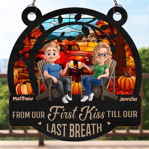 Desde nuestro primer beso hasta nuestro último aliento, atrapasol de atardecer personalizado, adorno de pareja personalizado, regalo romántico de aniversario para él o ella