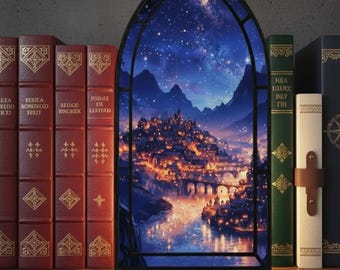 Kącik książkowy Velaris Acotar ze świecą, kącik książkowy Night Court, wkładka do regału na książki w stylu fantasy, prezent dekoracyjny, prezent dla miłośników książek, prezent dekoracyjny do kącika książkowego