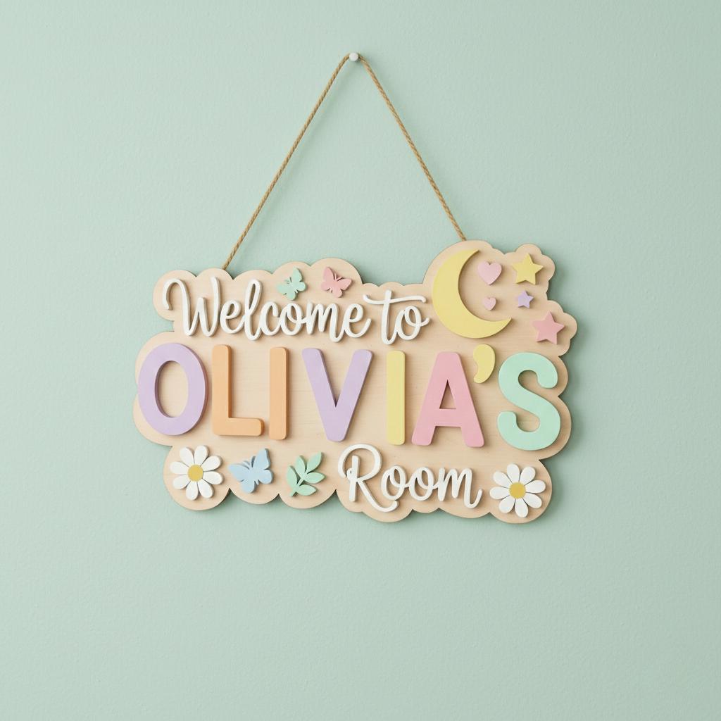 Personalized Girl Door Sign, Nursery Name Sign, Custom Pastel Wall Sign ...