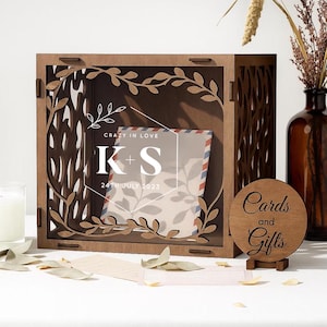 Personalized Wedding Card Box: Rustic Wood Keepsake with Acrylic Window