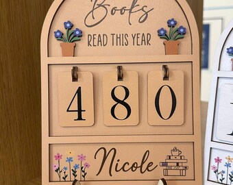 Books Read This Year Counter - Custom Books Read Tracker, Mini Bookshelf, Book Lovers Gift, Bookshelf Decor, Book Ends, Gift for Readers