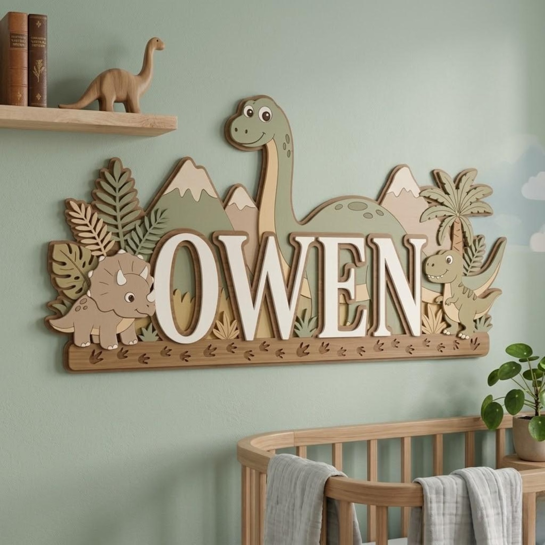 Personalized Dinosaur Baby Name Sign, Dino Nursery Decor, Wooden Name ...