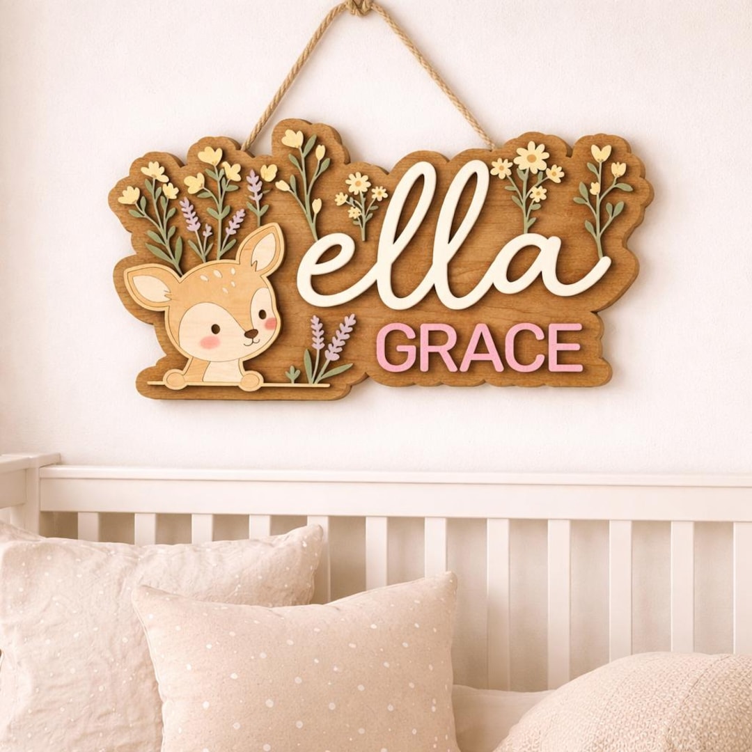 Personalized Floral Nursery Name Sign, 3D Wood Baby Name Sign, Flower ...
