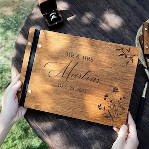 Custom Wooden Wedding Guest Book, Rustic Sign Book for Reception, Guestbook Photo Album, Wedding Keepsake, Memory Album, Anniversary Gift