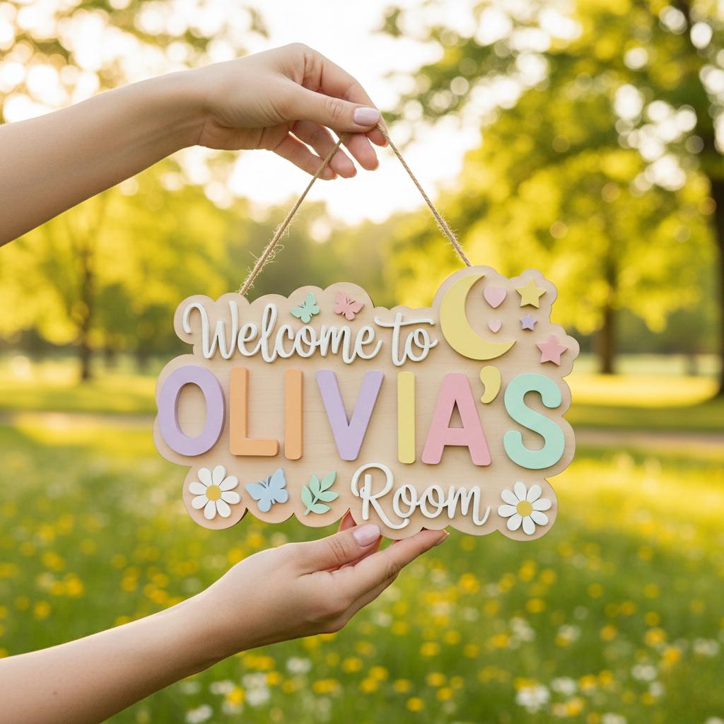 Personalized Girl Door Sign, Nursery Name Sign, Custom Pastel Wall Sign ...