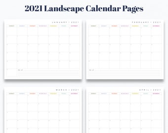 Standard 8.5" x 11" 12 Month Landscape Calendar Printable - Prefilled for 2021 - INSTANT DOWNLOAD