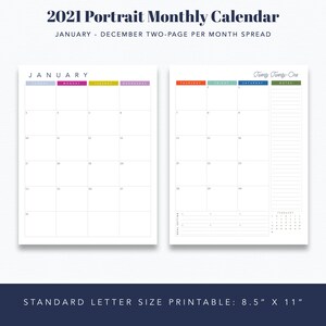 Junior 5 5 X 8 5 12 Month Portrait Calendar Etsy
