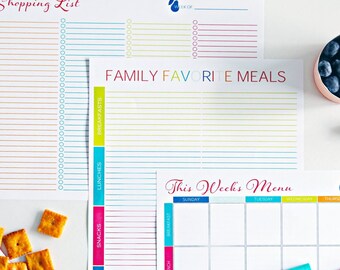 Meal Planning Printable Bundle - INSTANT DOWNLOAD - Set of 5 PDF's!