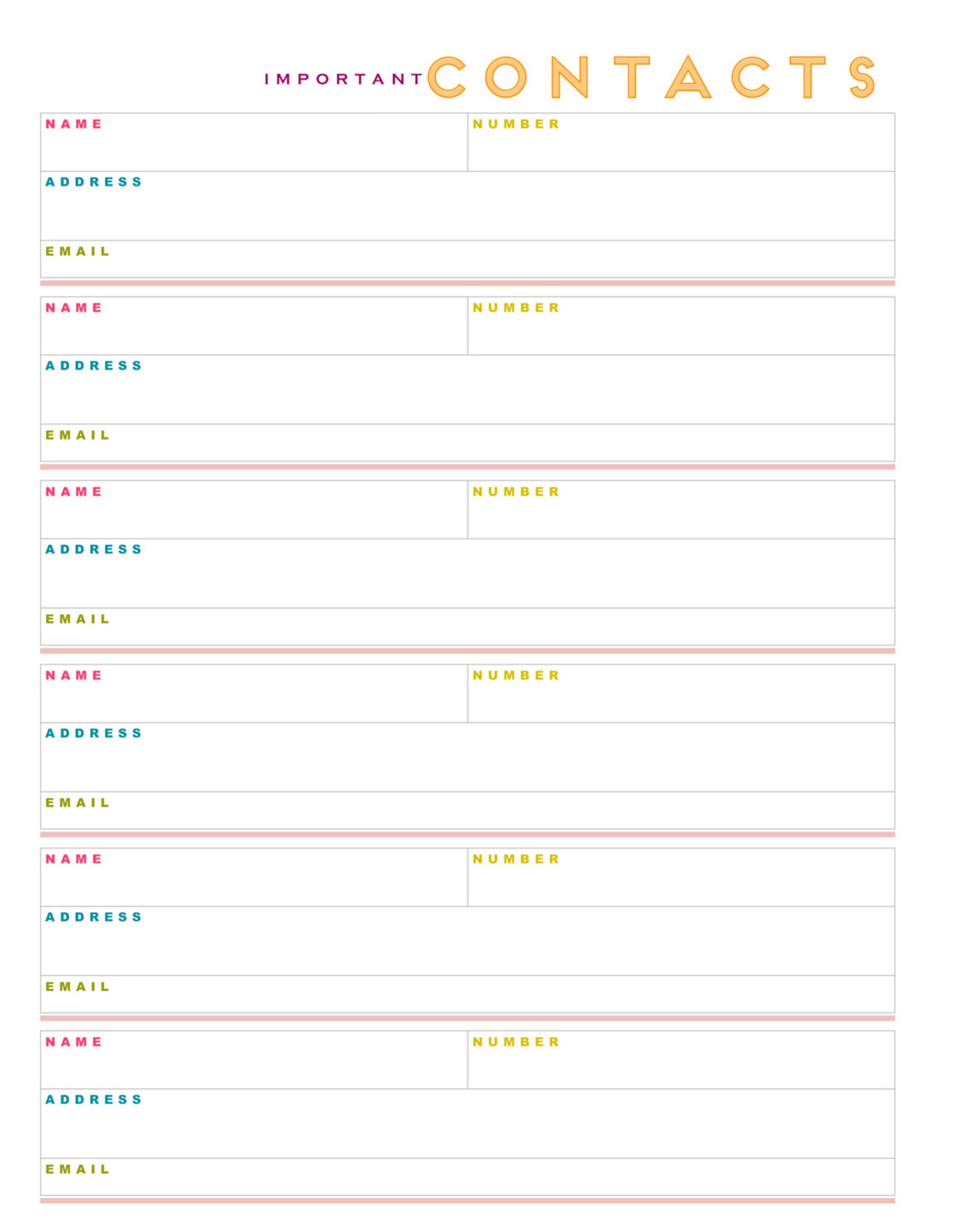 Personal Contact Page Printable INSTANT DOWNLOAD Wonderful Daily ...