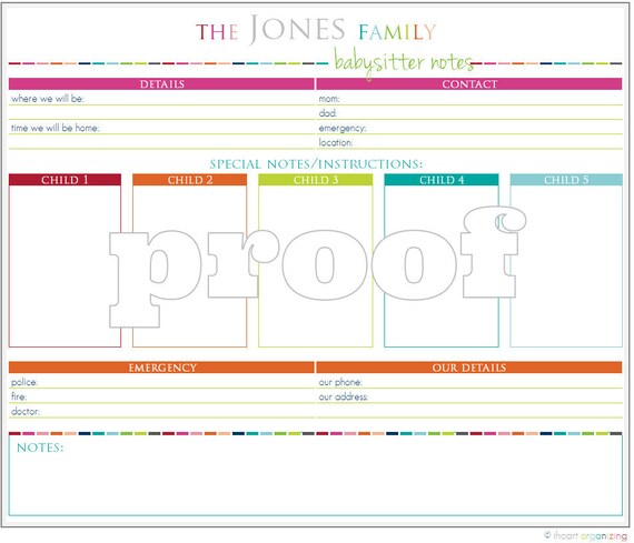 personalized babysitter notes printable babysitter notes template
