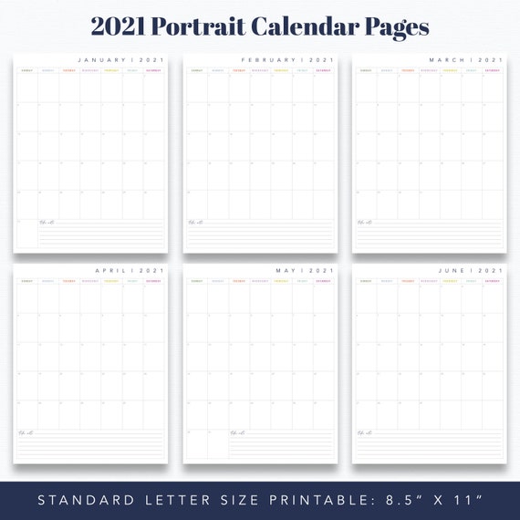 Standard 8 5 X 11 12 Month Portrait Calendar Etsy