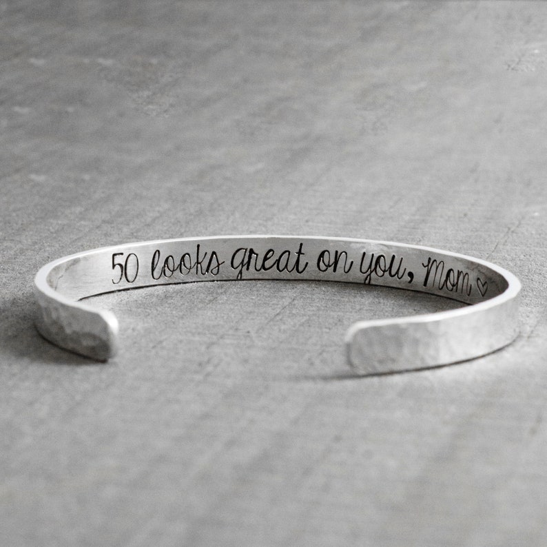 Hand Stamped Jewelry Mothers Day Gift Personalized Engraved Bracelet Secret Message Bracelet Inspirational Quote Bracelet Mom Gift image 2
