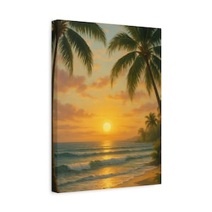 Tropical Sunset Canvas Print, Palm Tree Art, Beach Wall Decor, Vacation Vibes, Summer Home Decoration