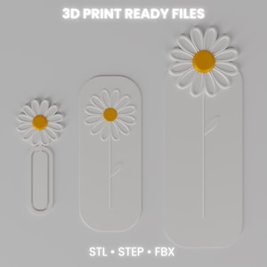 Daisy Flower 3D Bookmark & Paperclip Set: Floral Stationery (Digital Download STL STEP FBX Files)