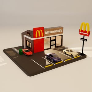 1/64 Scale Fast Food Diorama Garage – Multicolor & Standard Versions – Printable Miniature Building Kit for 1:64 Scale Diecast Cars