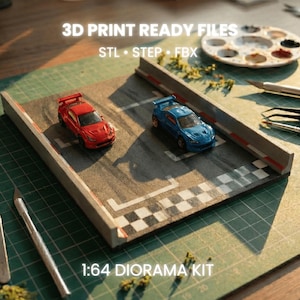 1/64 Scale Racing Starting Grid Diorama & Display Base - 3D Printable Kit STL | Modular System + STEP/FBX Included