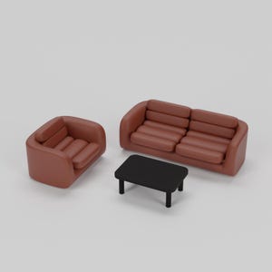 Curve Sofa Set – 1/64 Scale Diorama Furniture | Coffee Table + Sofa + Armchair | STL, STEP, FBX | 3D Print Files (Digital Download)