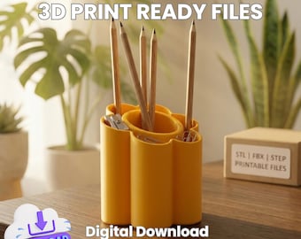 3D Print Pen Holder STL | Daisy Desk Organizer File | Flower Pencil Cup & Makeup Brush Holder | Cute Floral Office Decor (Digital Download)