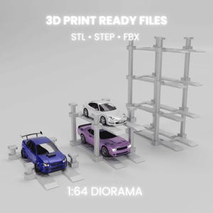 Elevador de coches modular a escala 1/64: Archivos para impresión 3D de dioramas apilables (descarga digital)