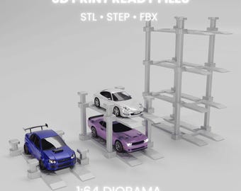 1/64 Scale Modular Car Lift: Stackable Diorama 3D Print Files (Digital Download)