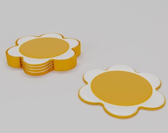 Daisy Flower 3D Coaster Set with Holder: Printable Drink Mats (STL, FBX, STEP Files)