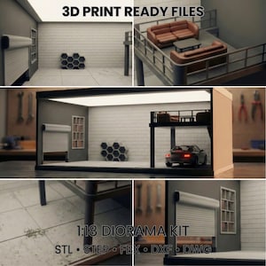 1/18 Maßstab Modulare Werkstatt Diorama Kit STL Dateien (Digitaler Download)