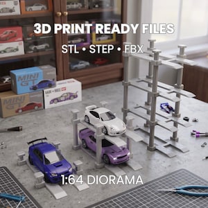 Modulär billyft i skala 1/64: Stapelbara diorama 3D-utskriftsfiler (digital nedladdning)