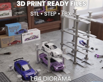 1/64 Scale Modular Car Lift: Stackable Diorama 3D Print Files (Digital Download)