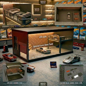 1/64 Scale Modular Garage STL Files, 3D Print Diorama Kit for Diecast Cars, Miniature Parking Lot Display, Digital Download 3D Model