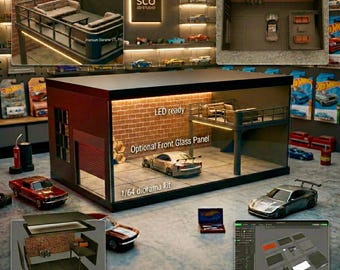 1/64 Scale Modular Garage STL Files, 3D Print Diorama Kit for Diecast Cars, Miniature Parking Lot Display, Digital Download 3D Model