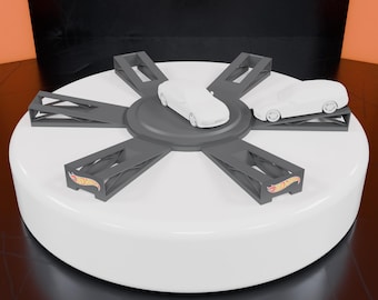Rotating and Fixed Display Platform for 7 Diecast Cars – 1:64 Scale STL, STEP, FBX Files – 3D Printable