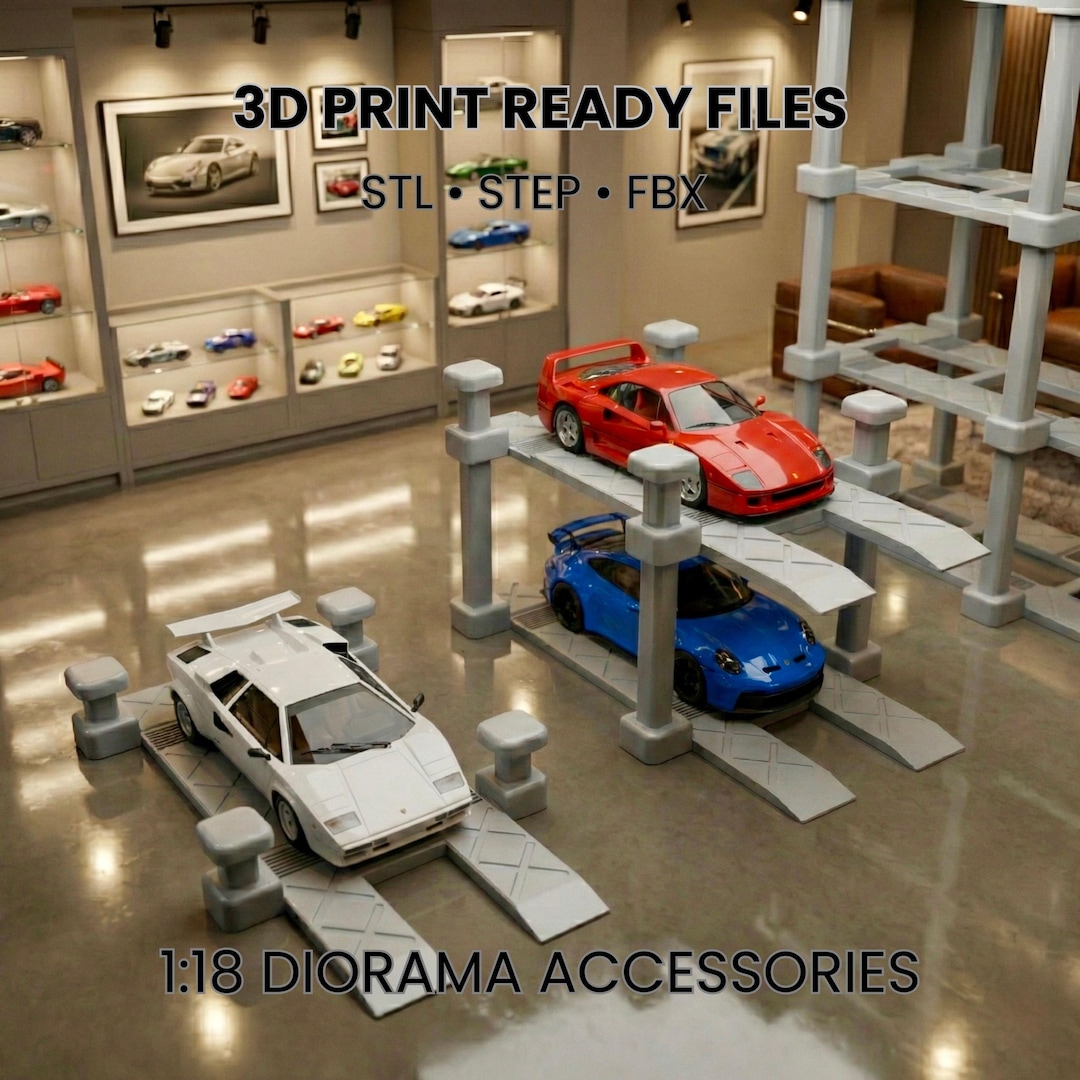 1/18 Scale Modular Car Lift: Stackable 3D Print Diorama (digital