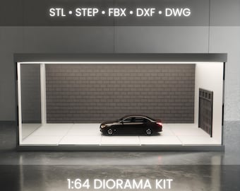 Modern Heritage Showroom | 1:64 Scale Diorama Garage STL | Modular Brick Wall & LED Channels | Hot Wheels Display (Digital Download)
