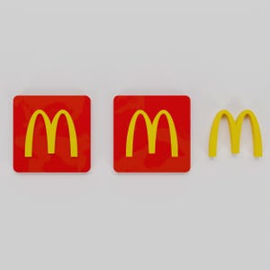 May include: Three McDonald's logos. Two are yellow arches on red square backgrounds. The third is a standalone yellow arch. The logos are displayed against a white background.