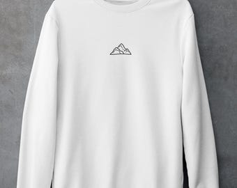 Embroidered Mountain Crewneck Sweatshirt, Simple Aesthetic, Gift for Mountaineer, Clean Aesthetic, Cozy Crewneck, Wanderlust