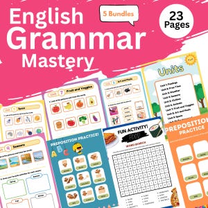 English Grammar Mastery Worksheets for Kids | Fun ESL Activities + Homophones + Prepositions | Coloring Book Colorful