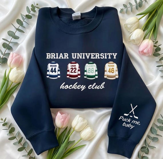 Briar University Hockey Club Embroidered Sweatshirt and Hoodie, Off Campus Series Shirt, Romance Reader Sweater