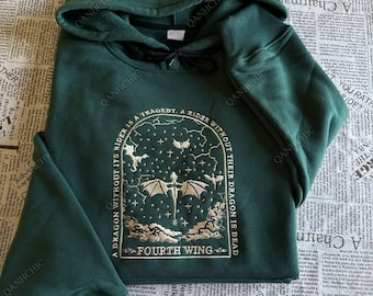 Fourth Wing Embroidered Sweatshirt and Hoodie, Dragon Riders Sweater, Rebecca Yarros Book Merch, Iron Flame Shirt